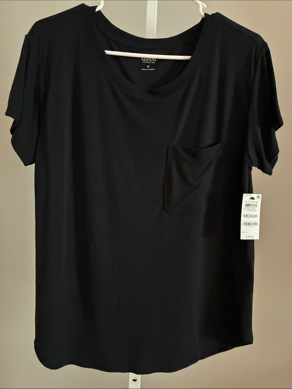 Alfani Women's Black Short-Sleeve Pocket Tee Sleep Shirt